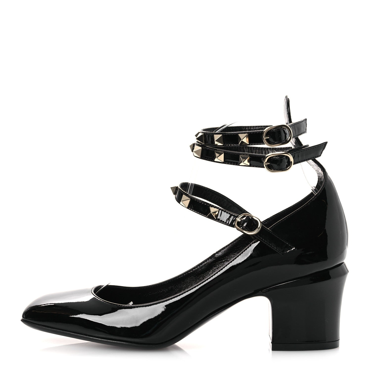 Valentino Rockstud Noir ブラックハイヒール 39 Valentino Garavani Patent Rockstud Ankle Strap Mary Jane Pumps 39