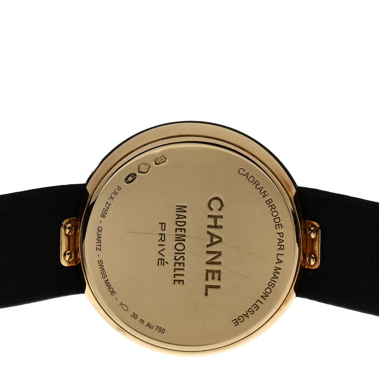 18K Yellow Gold Satin Diamond Pearl 37.5mm Mademoiselle Prive Camelia Lesage Quartz Watch Black