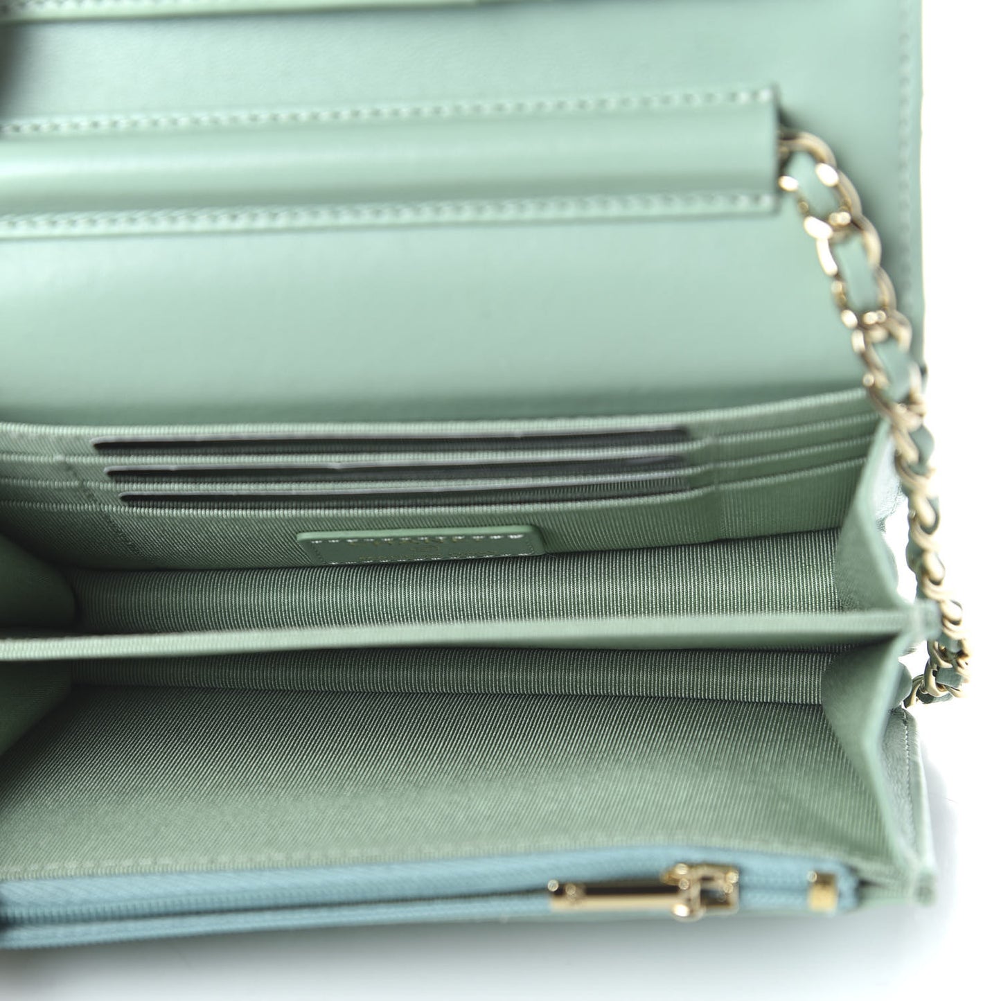Lambskin Quilted Mini Wallet On Chain WOC Light Green