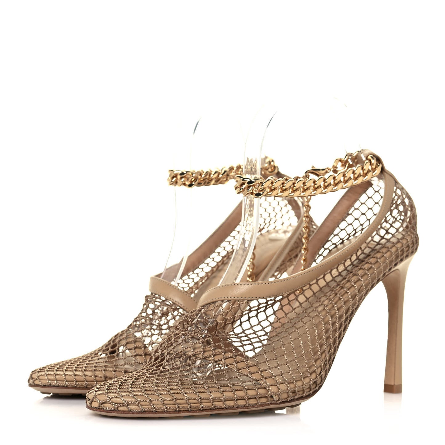 Mesh Nappa Chunky Chain Sandals 39.5 Beige Pony