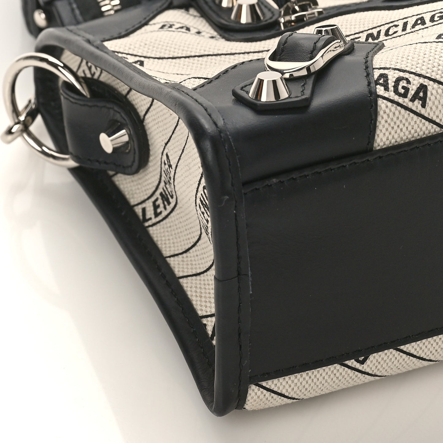 Canvas Satin Calfskin Diagonal Allover Logo Print Classic Silver Hardware Mini City Natural Black