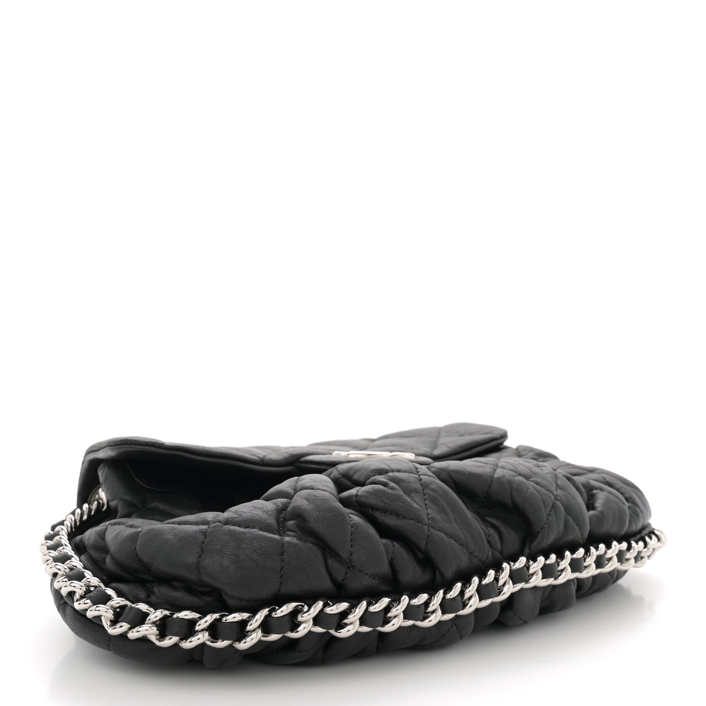 Washed Lambskin Quilted Medium Chain Around Messenger Black