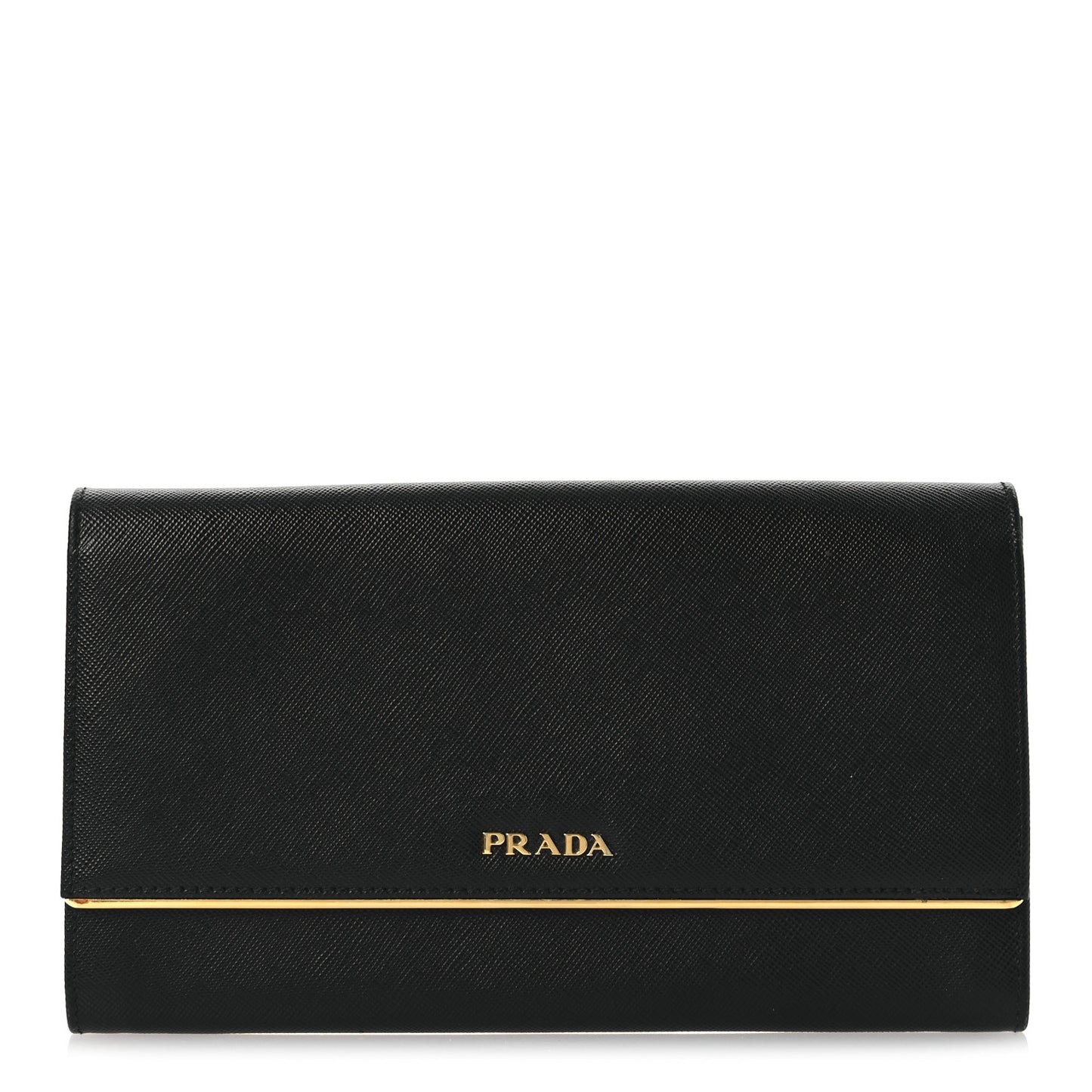 Saffiano Metal Bar Flap Wallet Black