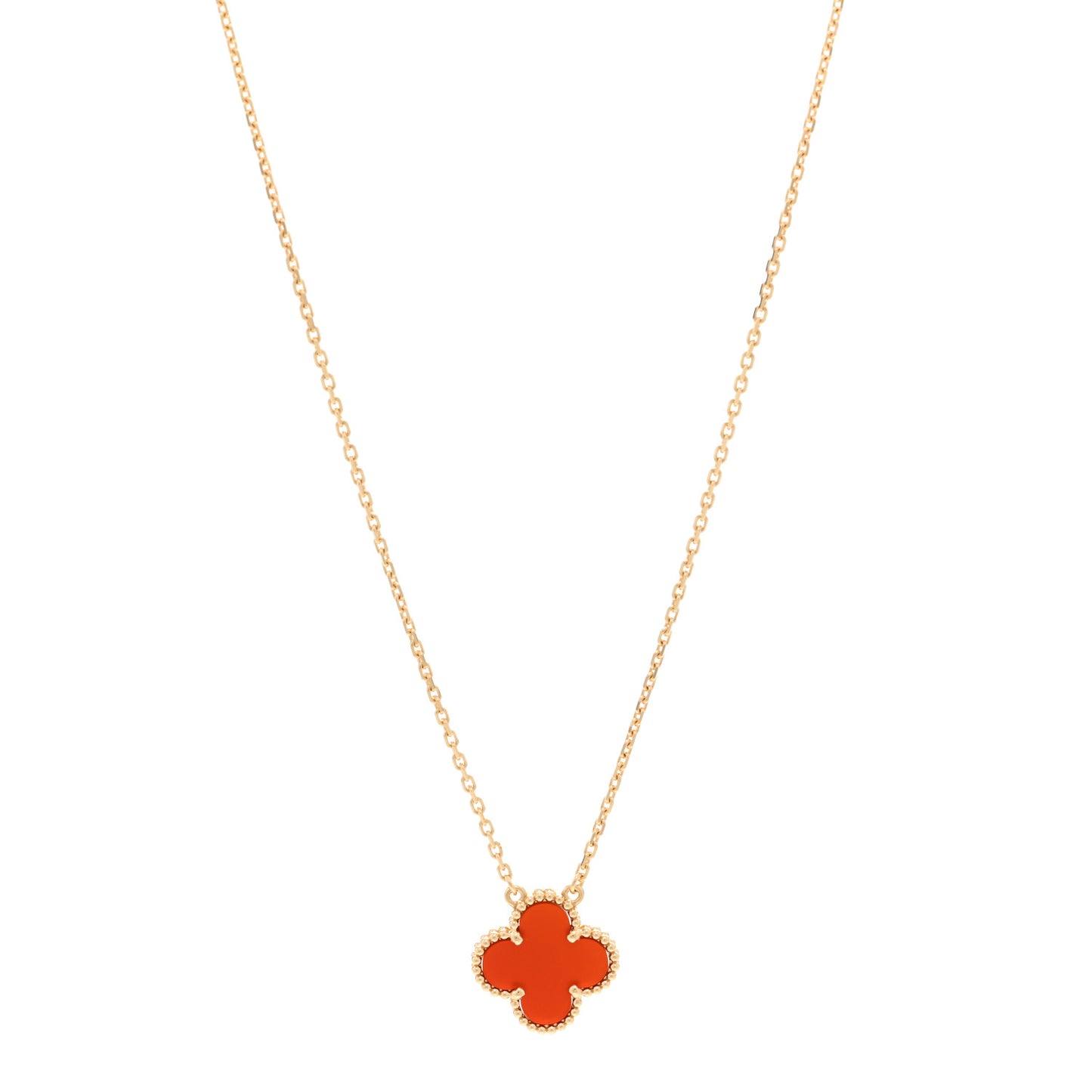 18K Yellow Gold Carnelian Vintage Alhambra Pendant Necklace