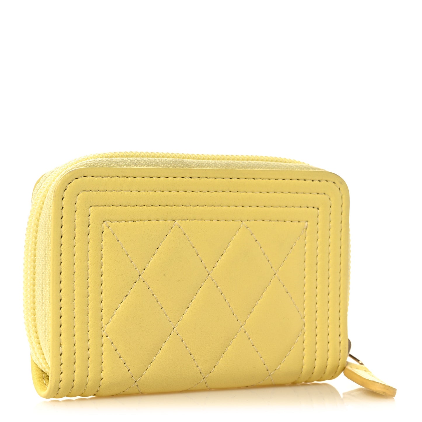 Lambskin Quilted Zip Around Boy Coin Purse Wallet Yellow