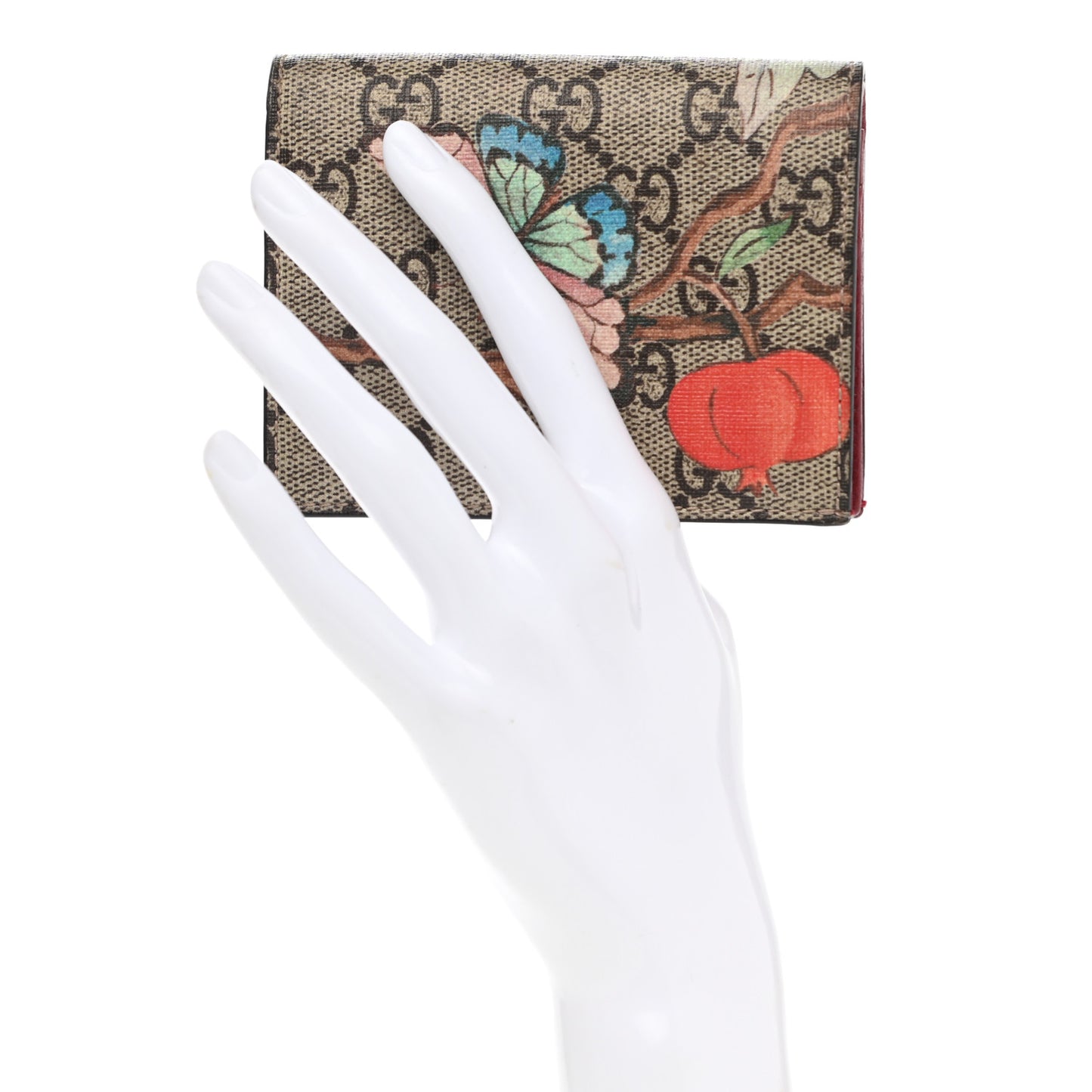 GG Supreme Monogram Tian Card Case Beige Multicolor Red
