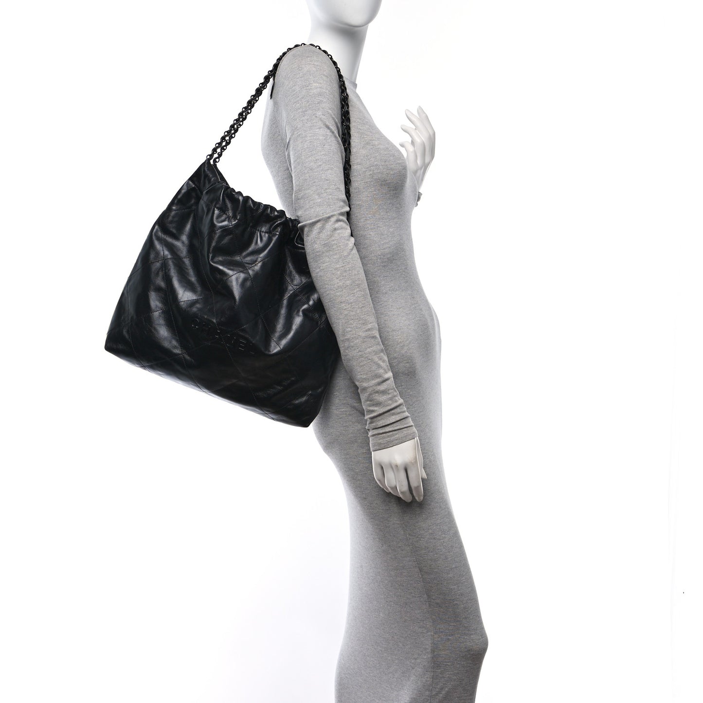 Shiny Calfskin Quilted Large Chanel 22 So Black