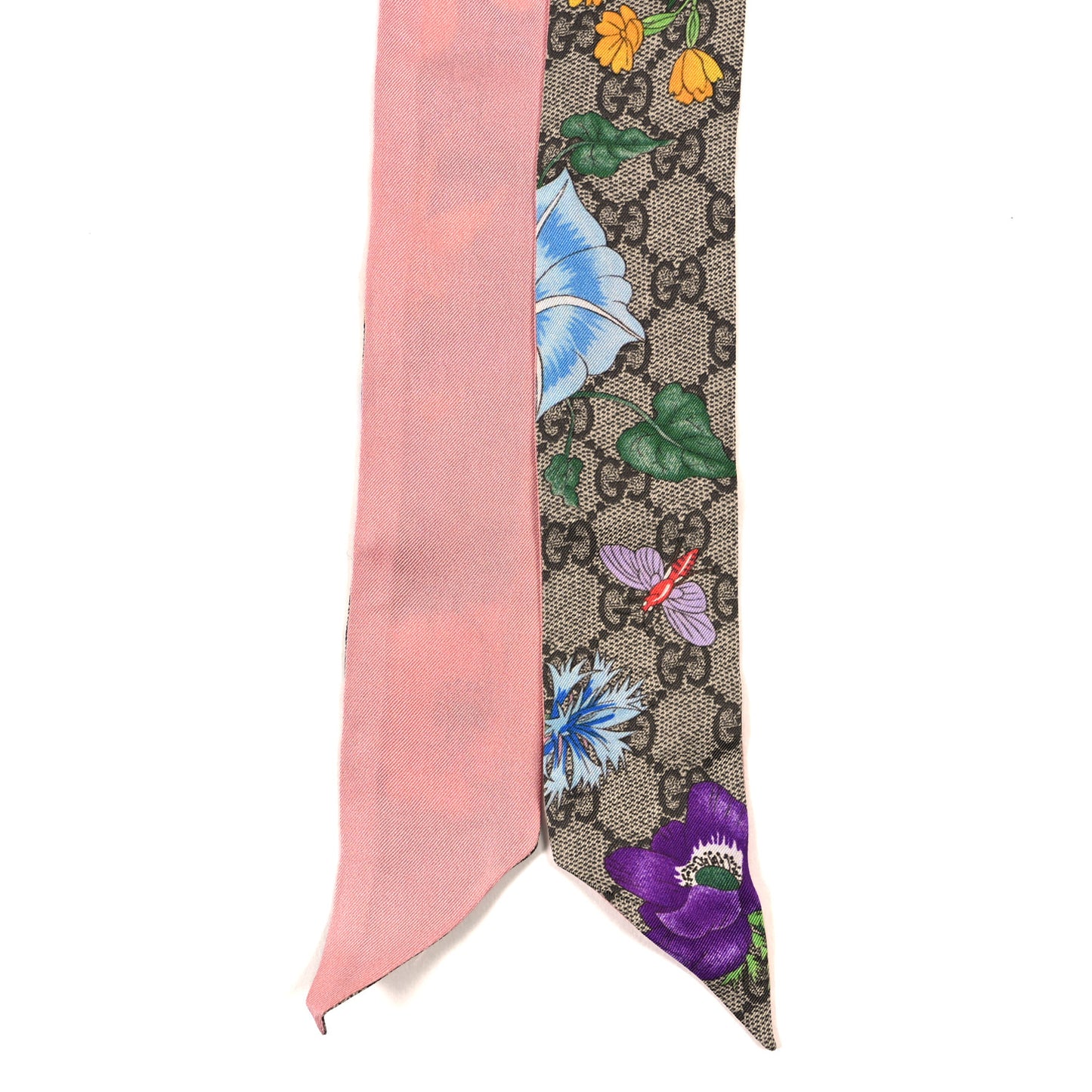 Silk Twill GG Monogram Special Flory Neck Bow Scarf Beige Pink