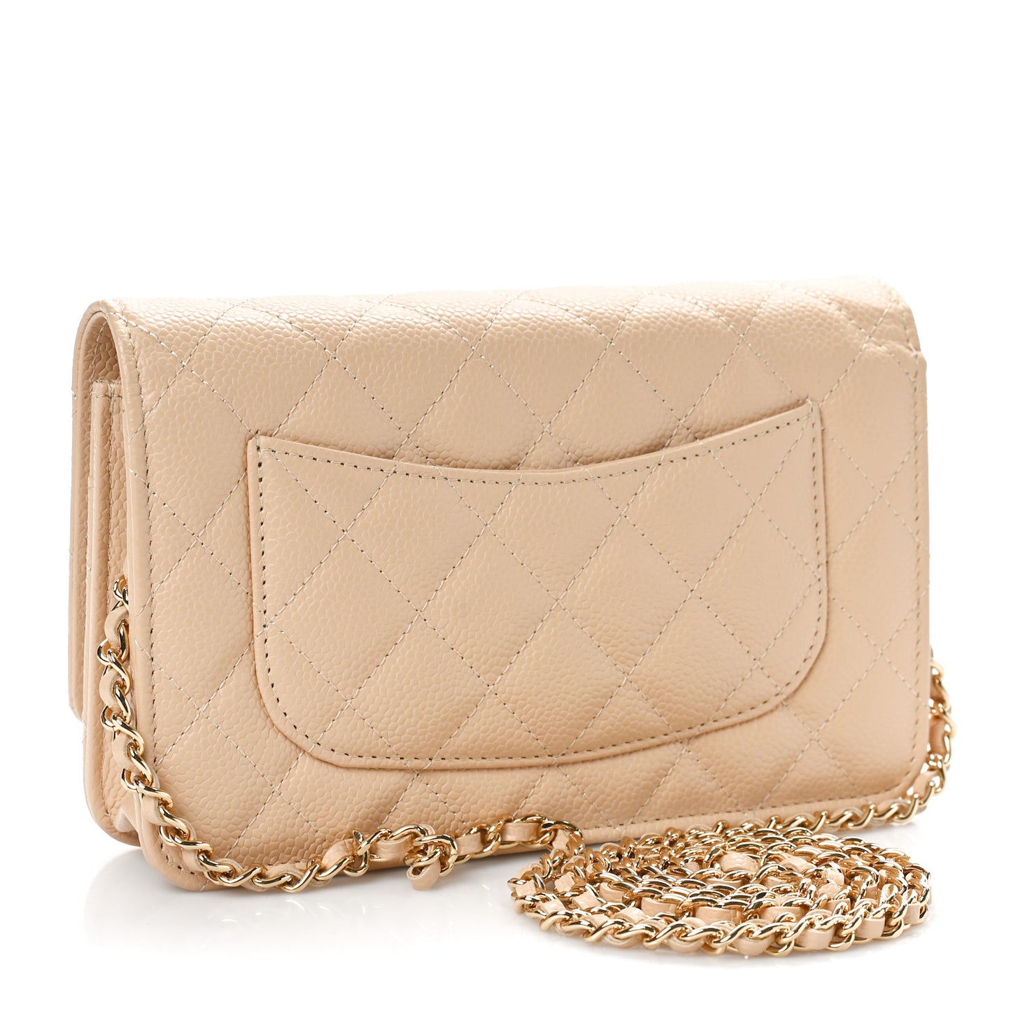 Caviar Quilted Wallet On Chain WOC Light Beige