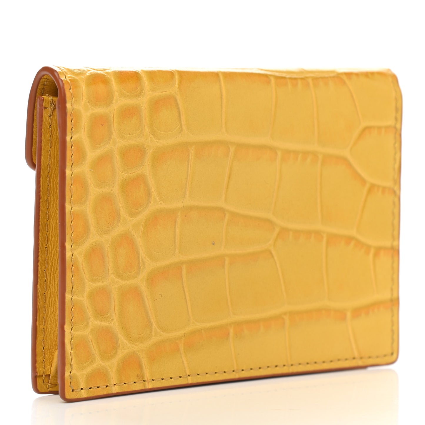 Calfskin Crocodile Embossed Flap Card Holder Golden Mango