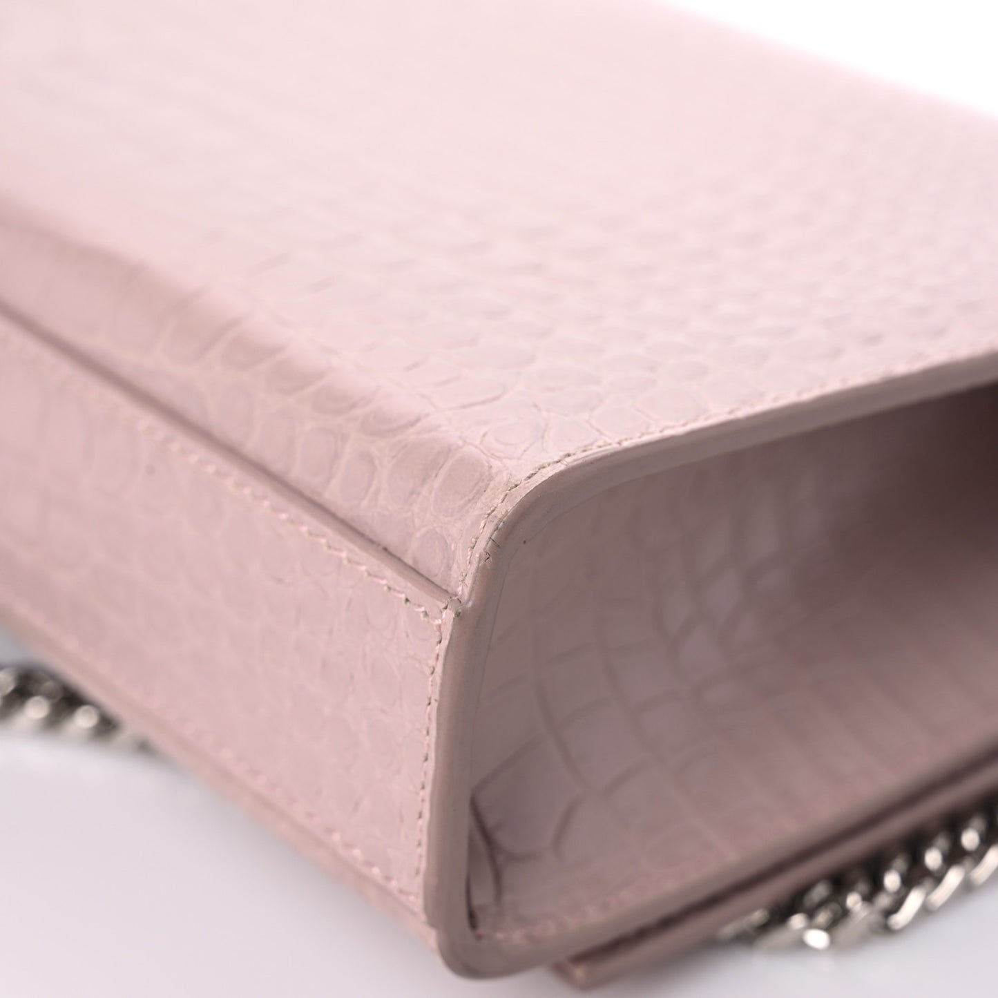 Calfskin Crocodile Embossed Medium Classic Monogram Kate Tassel Satchel Powder Pink
