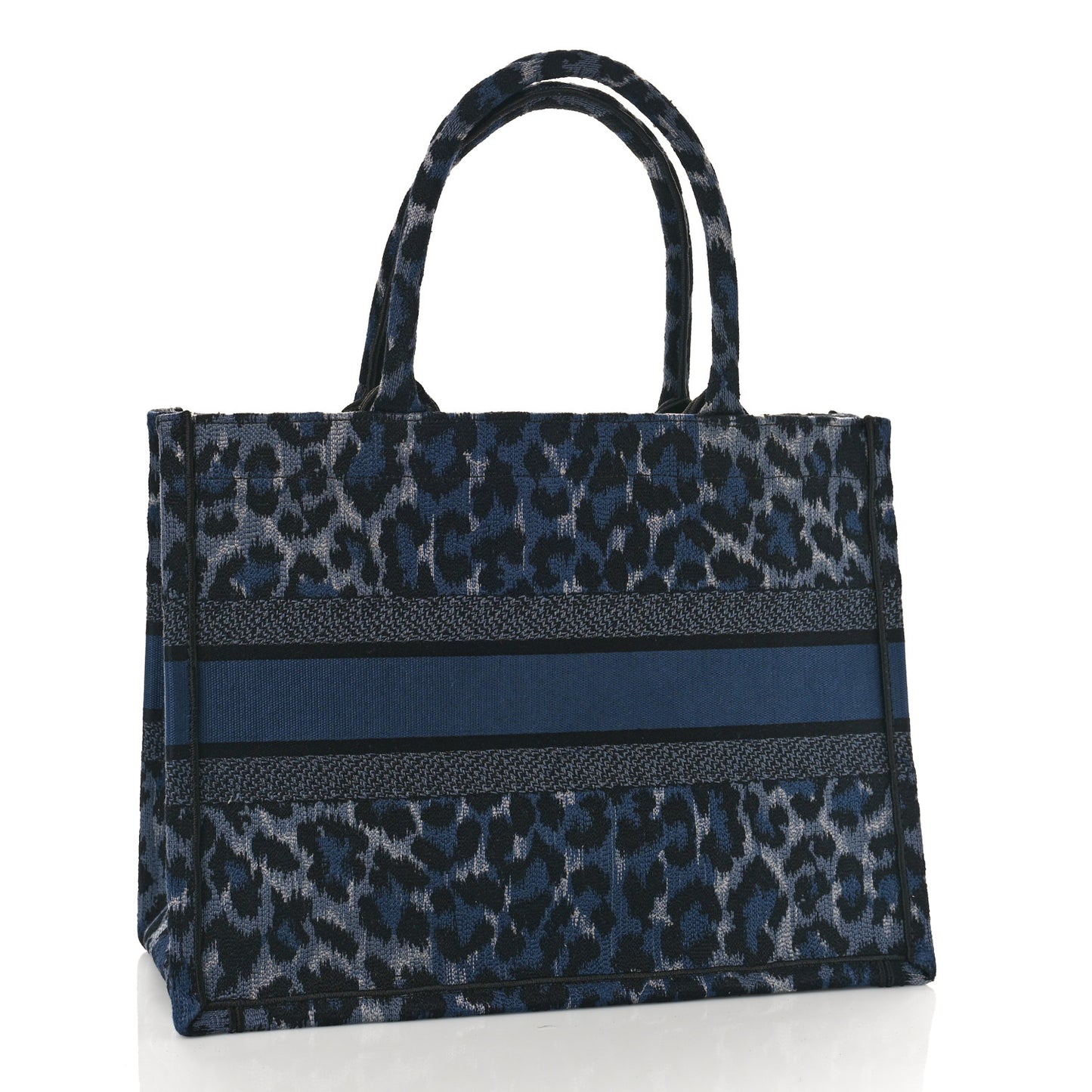 Canvas Mizza Embroidered Medium Leopard Book Tote Blue