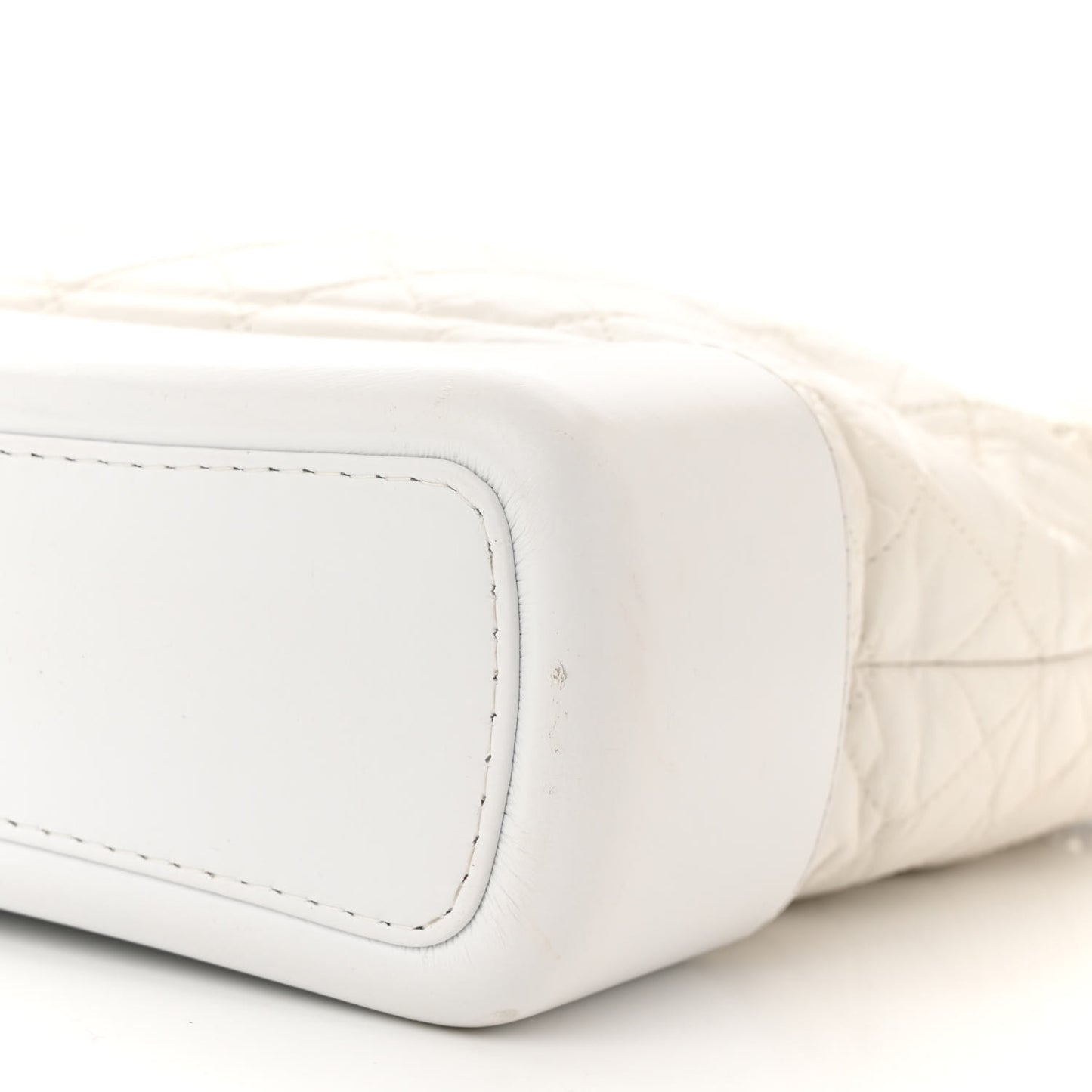 Aged Calfskin Quilted Large Gabrielle Hobo White