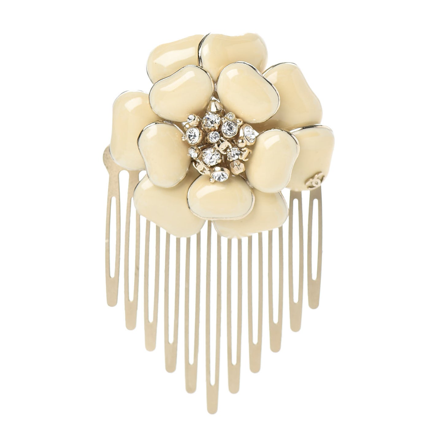 Resin Crystal CC Camellia Hair Comb Ivory