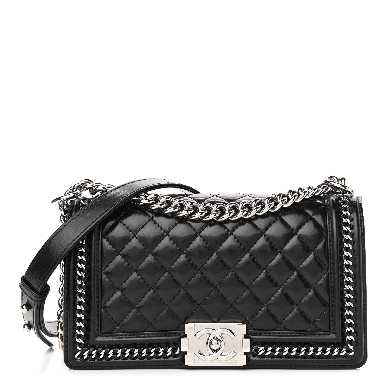 Chanel Glazed Calfskin Quilted Medium Chain Around Boy Flap Black 1 of 12
