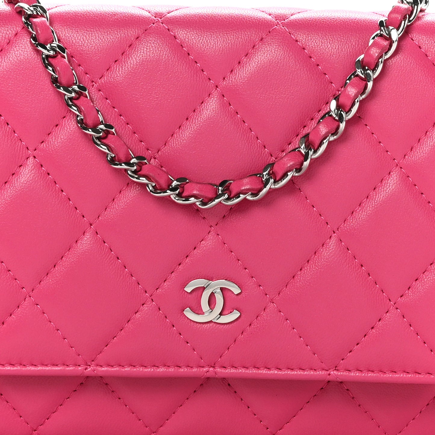 Lambskin Quilted Wallet On Chain WOC Dark Pink