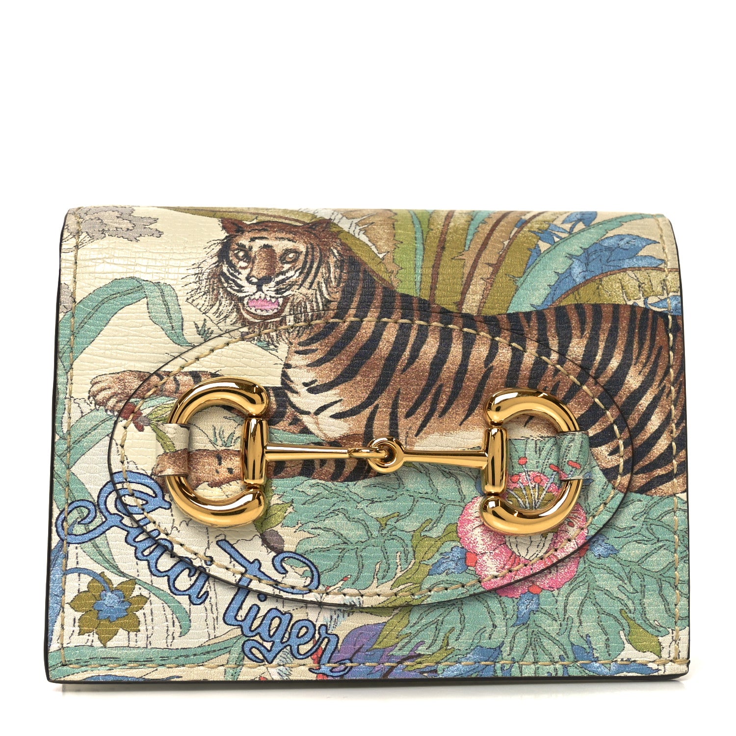 Gucci New Shangai Calfskin Tiger Savanah Horsebit 1955 Card Case