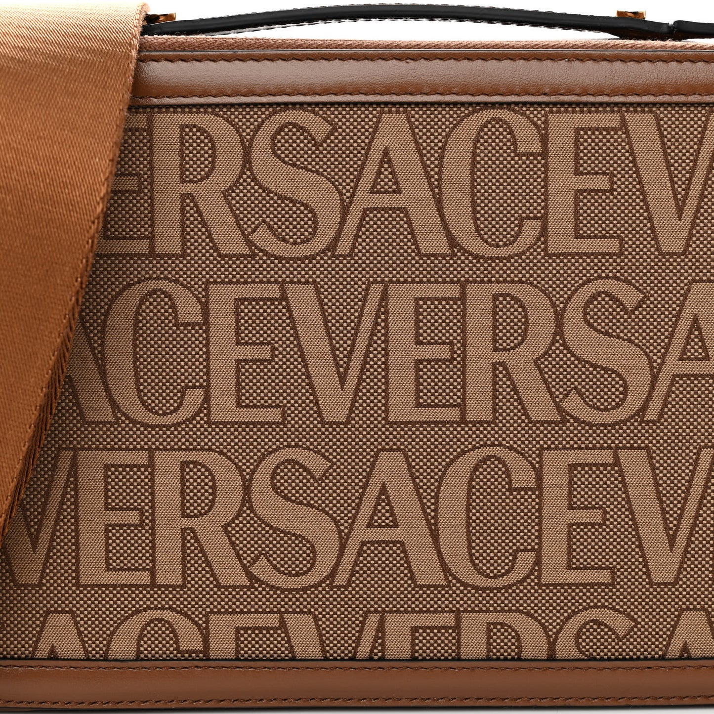 Canvas Calfskin Allover Messenger Bag Beige Brown