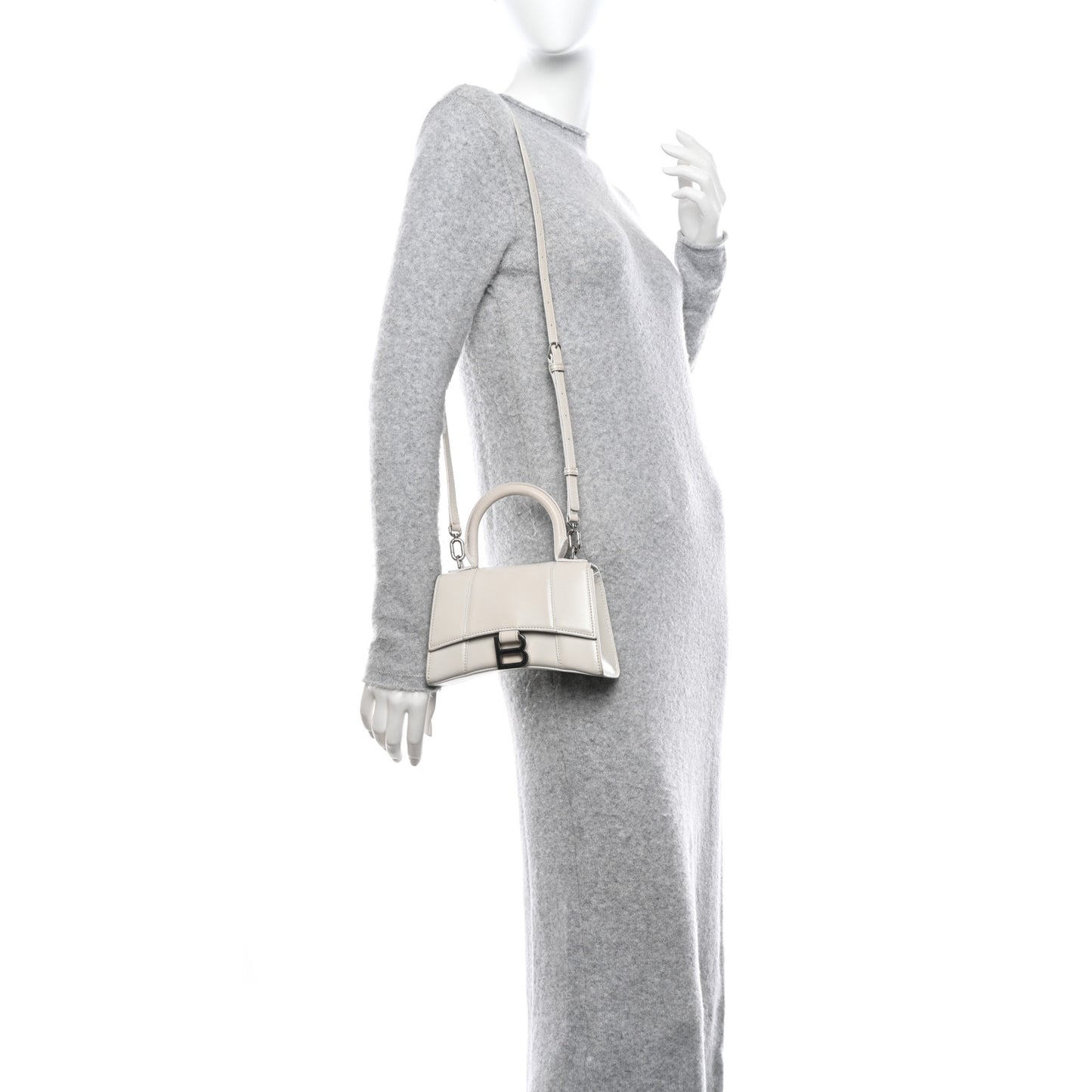 Shiny Box Calfskin Hourglass Top Handle Bag XS Chalky White