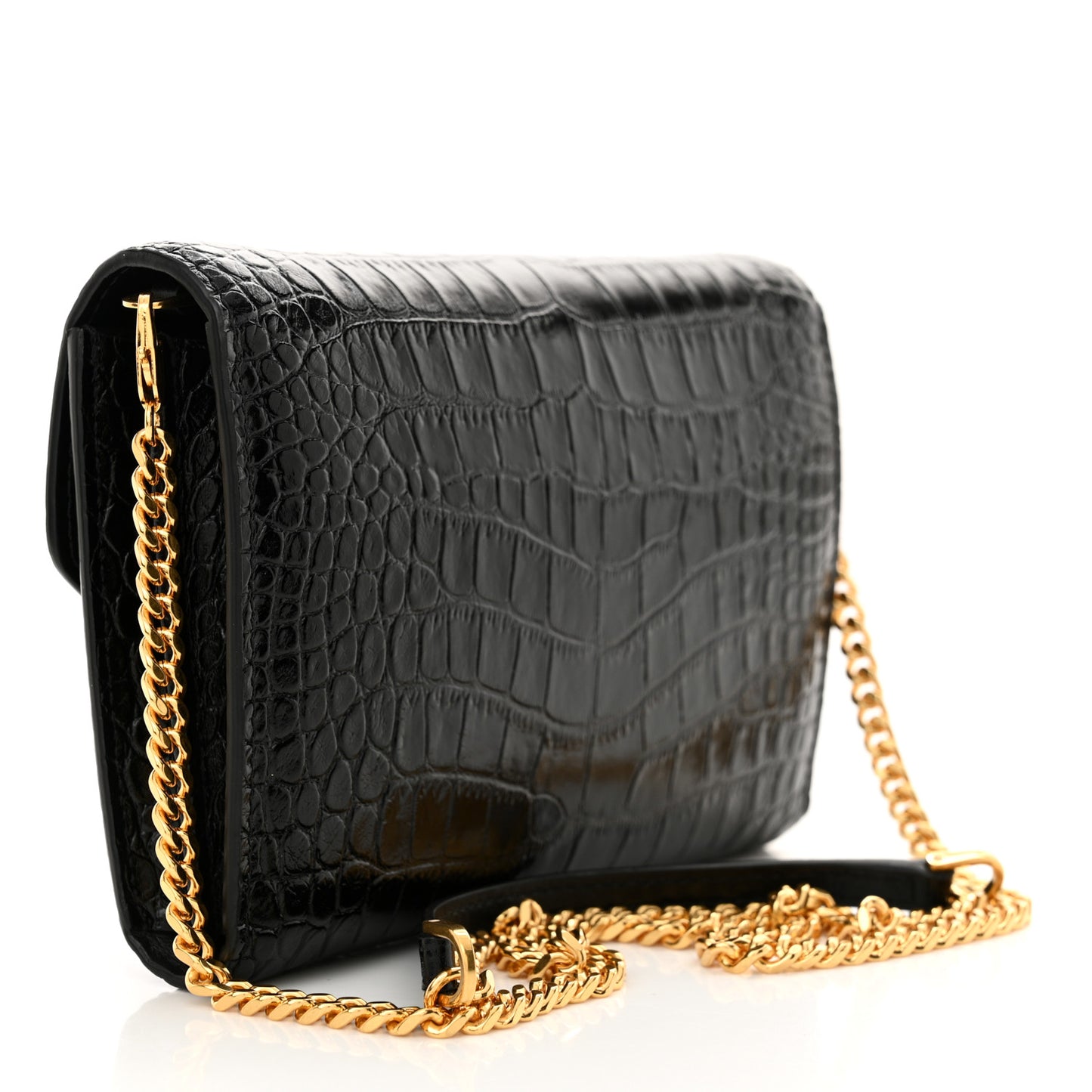 Calfskin Crocodile Embossed Mini Whitney Shoulder Bag Black