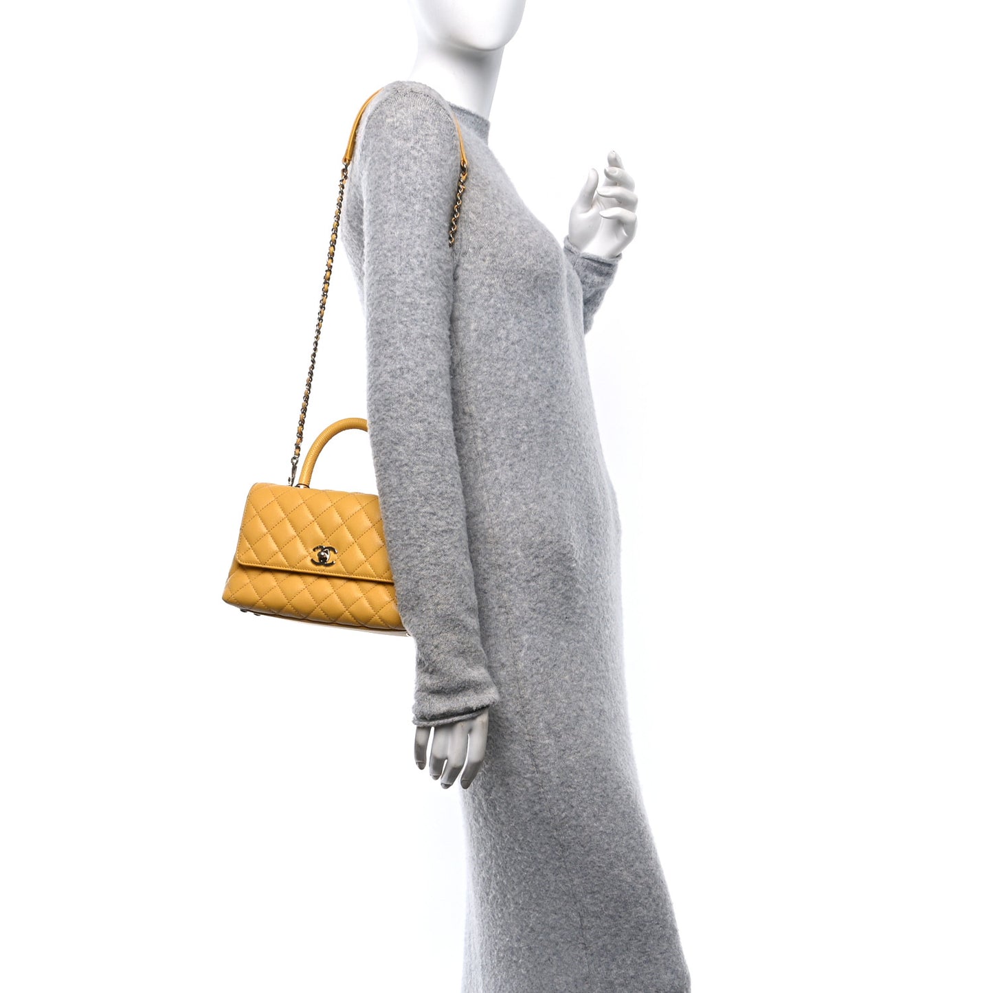 Caviar Lizard Embossed Quilted Mini Coco Handle Flap Yellow