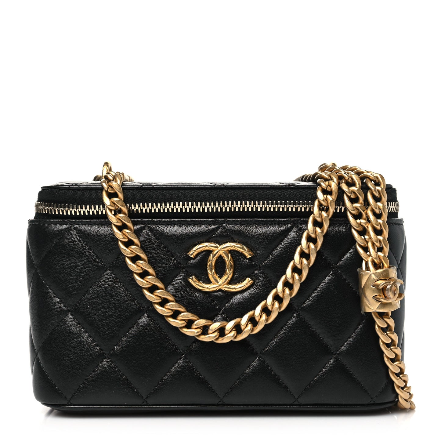 Lambskin Quilted Small Pillow Crush Vanity Case With Chain Black