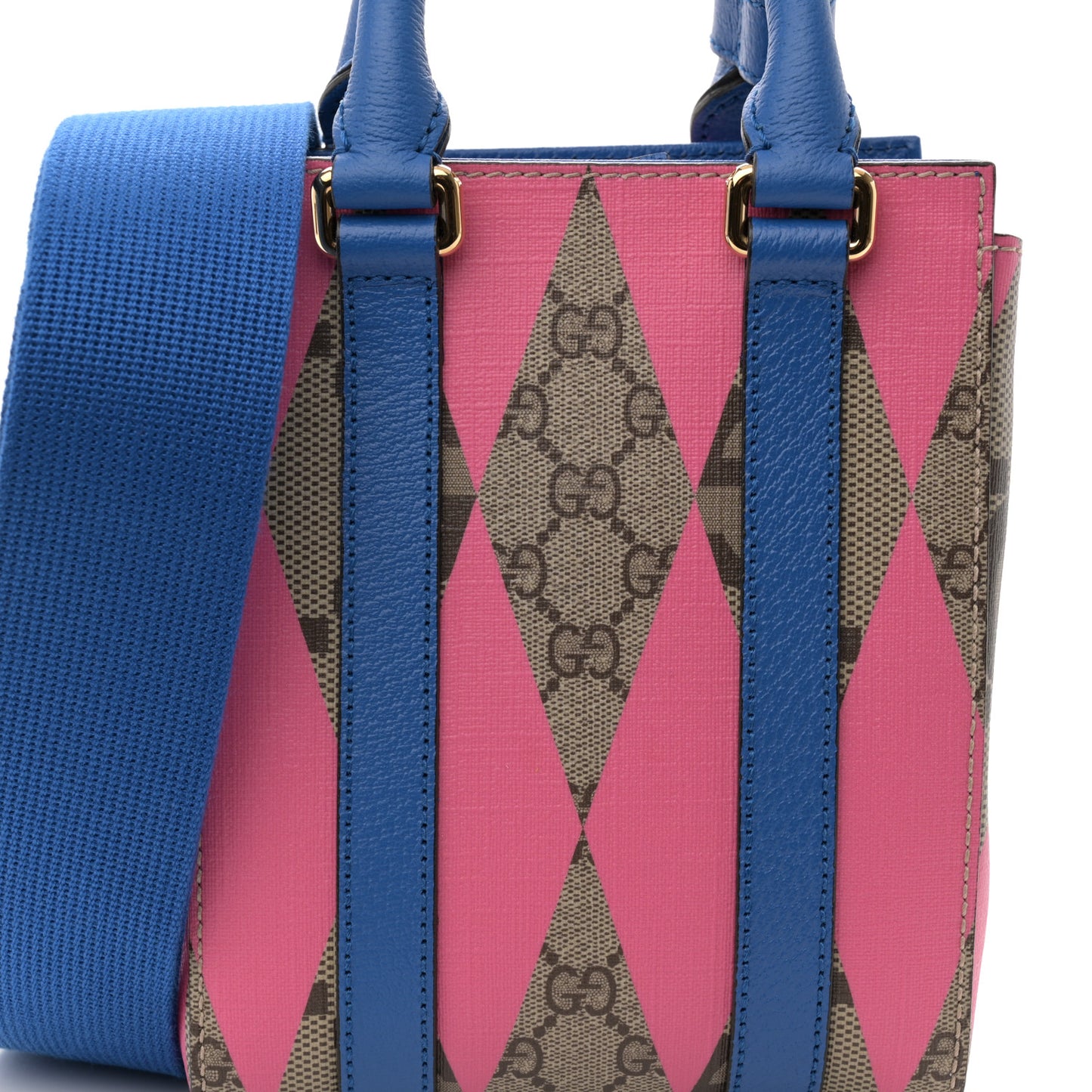 GG Supreme Monogram Textured Dollar Calfskin Rhombus Mini Tote Bag Beige Ebony Pink Blue