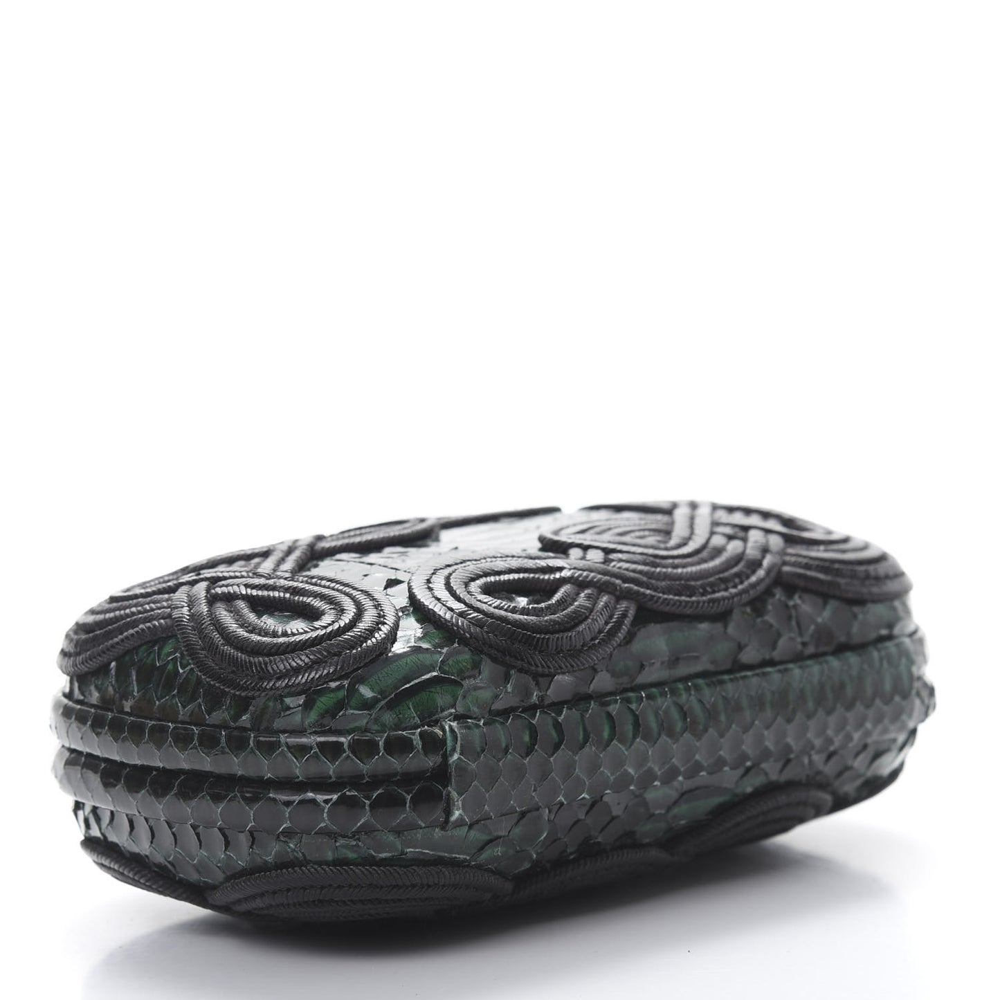 Snakeskin Passamaneria Woven Knot Clutch Emerald