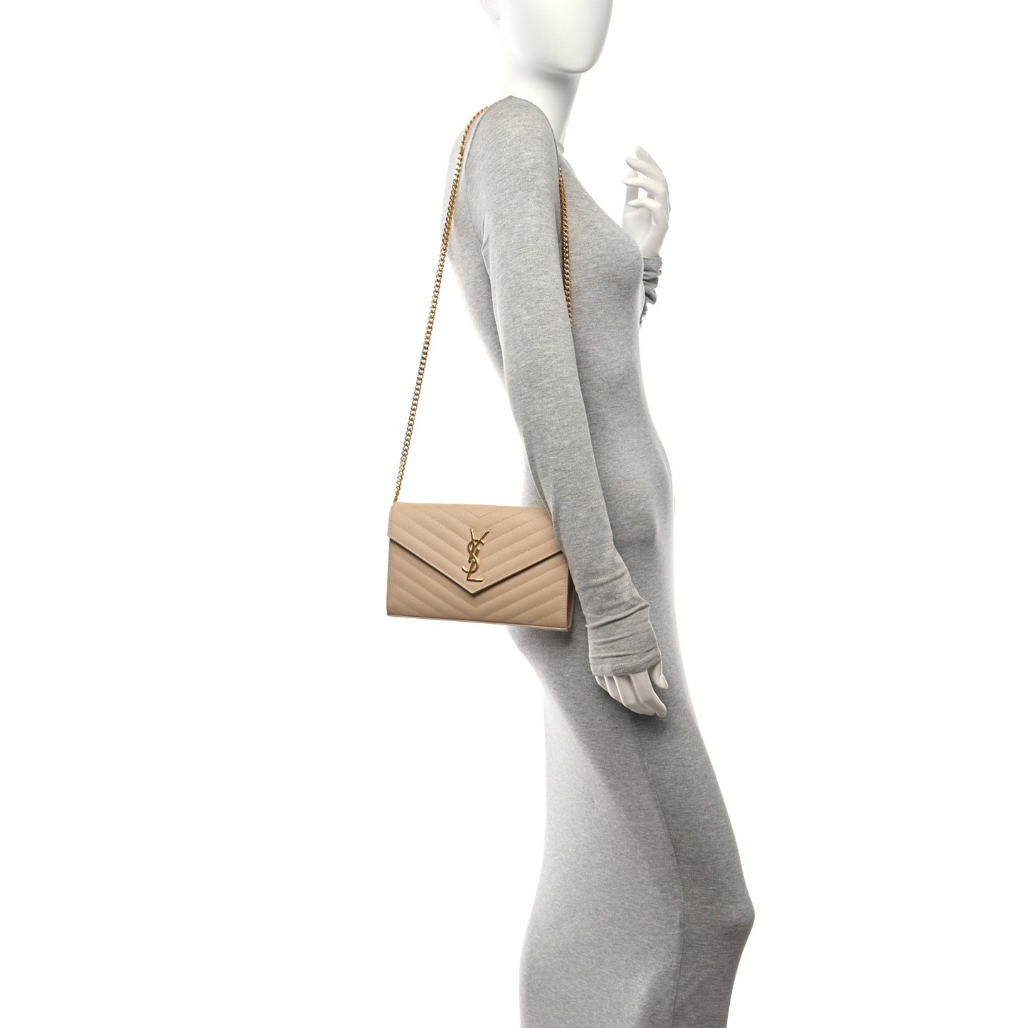 Grain De Poudre Matelasse Chevron Monogram Chain Wallet Nude Powder