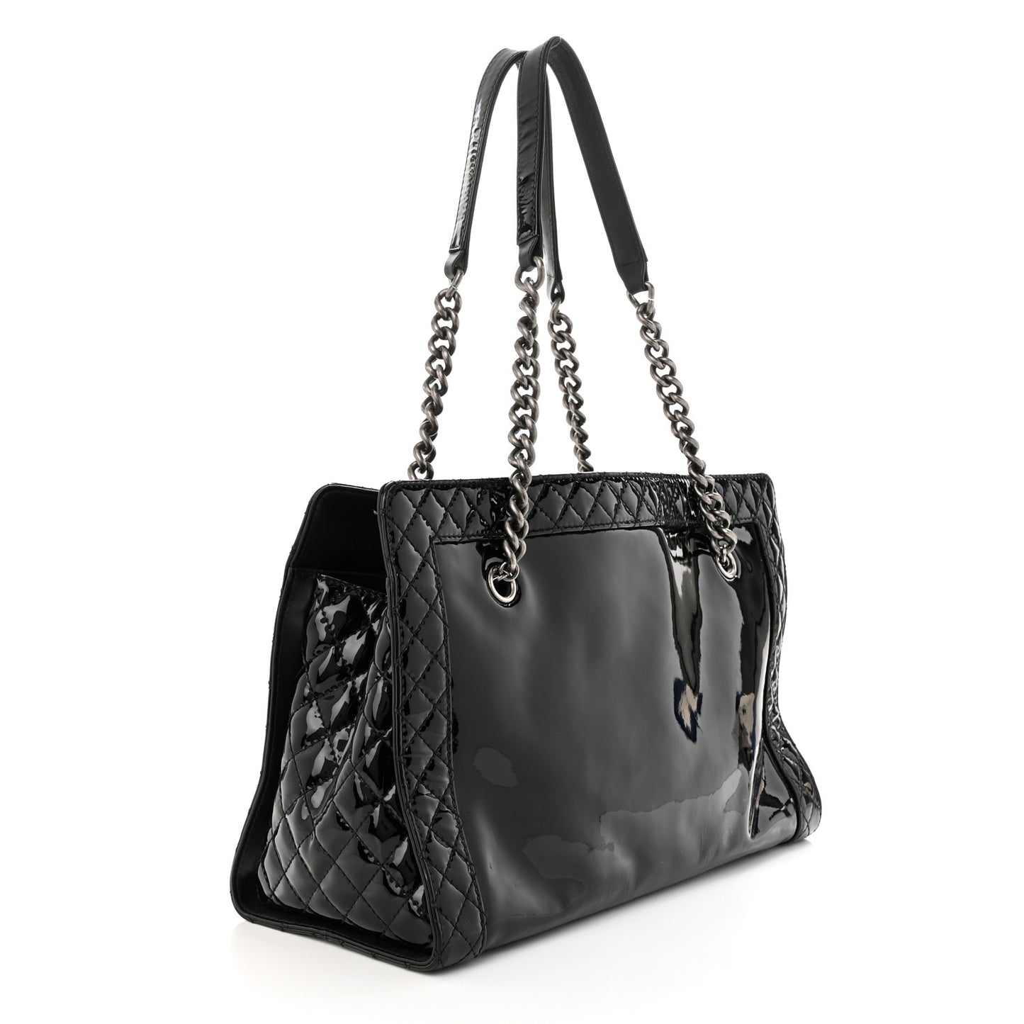 Patent Quilted Reverso Boy Tote Black