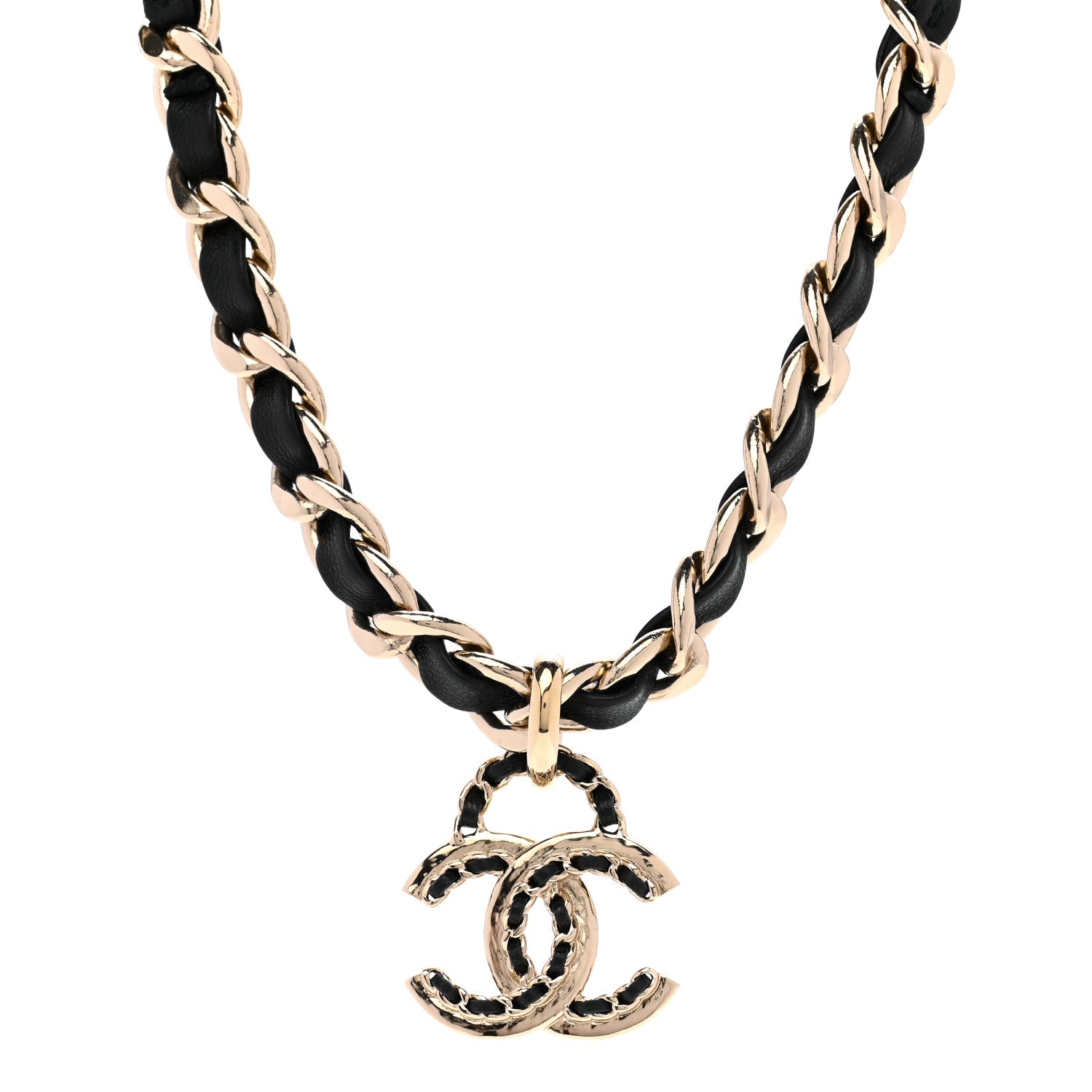 Chanel Metal Lambskin Chain CC Choker Necklace Black Gold 972271