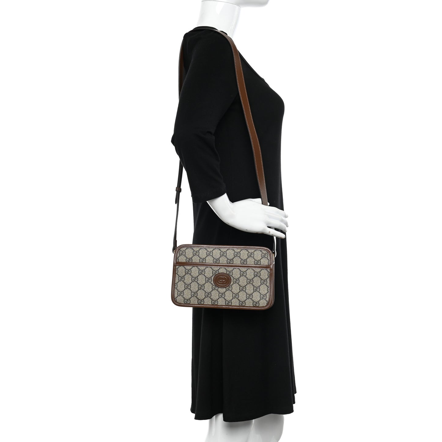 GG Supreme Monogram Azalea Calfskin Mini Retro Interlocking G Shoulder Bag Beige Ebony Brown Sugar