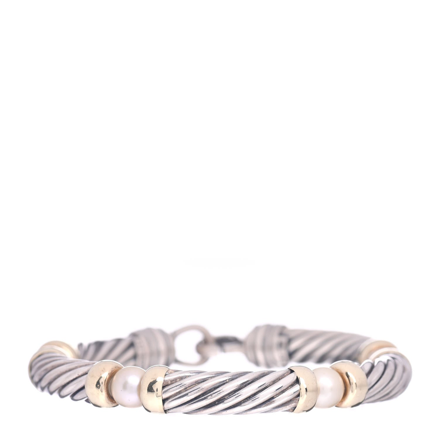 David Yurman Sterling Silver 14K Yellow Gold Pearl 7mm Hampton Bracelet 1 of 4