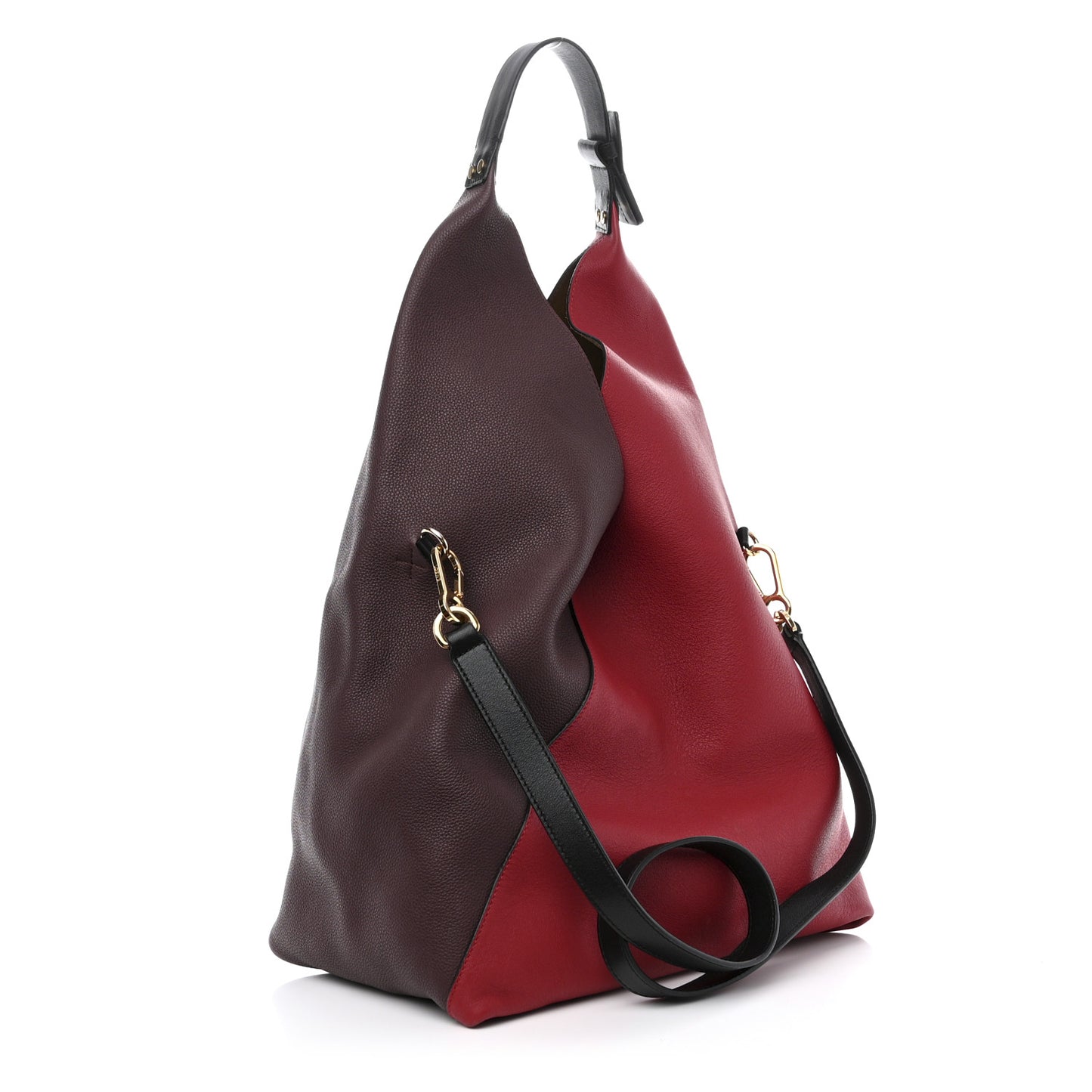 Grained Calfskin Colorblock Sling Hobo Red Oxblood Burgundy
