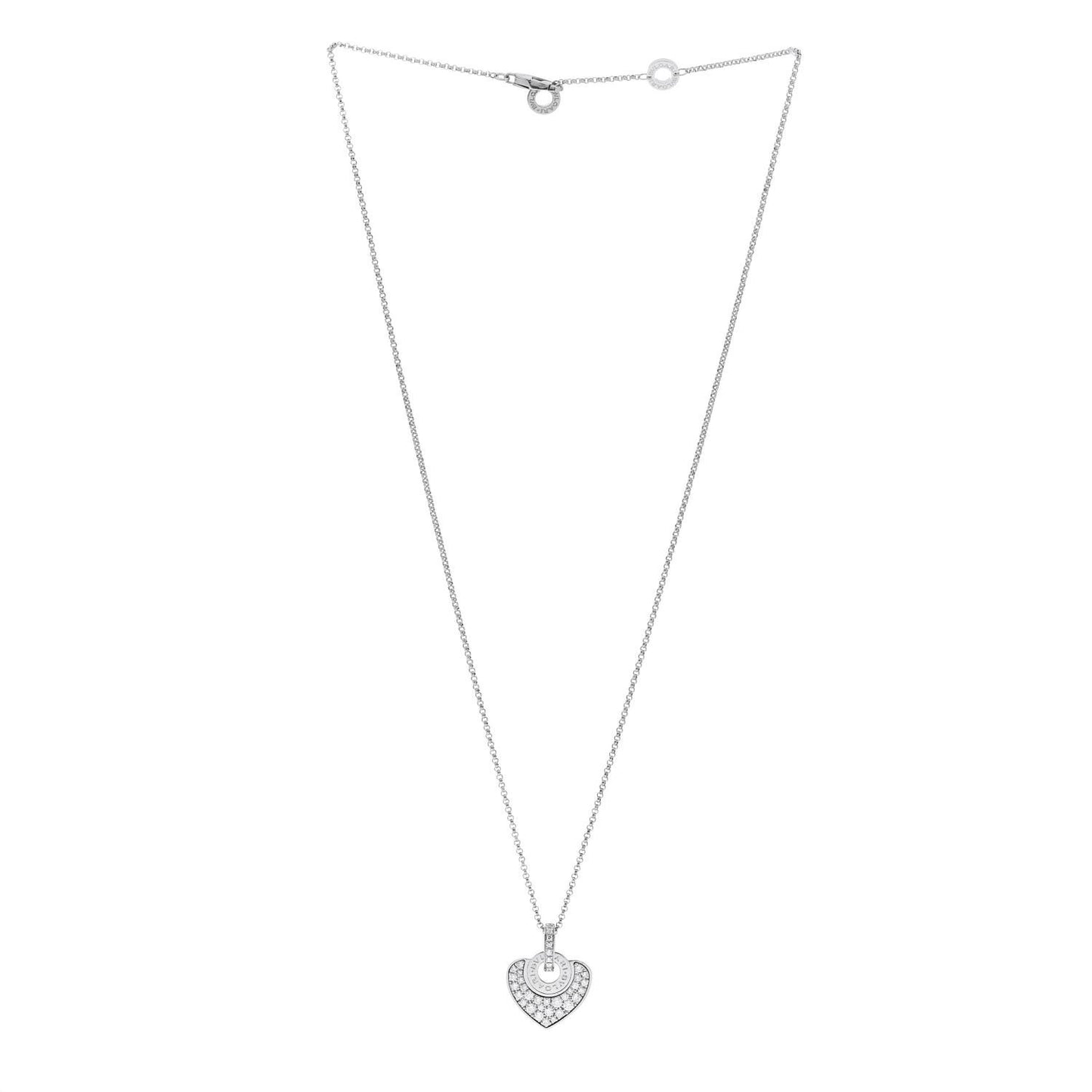 18K White Gold Diamond BVLGARI BVLGARI Heart Pave Pendant Necklace