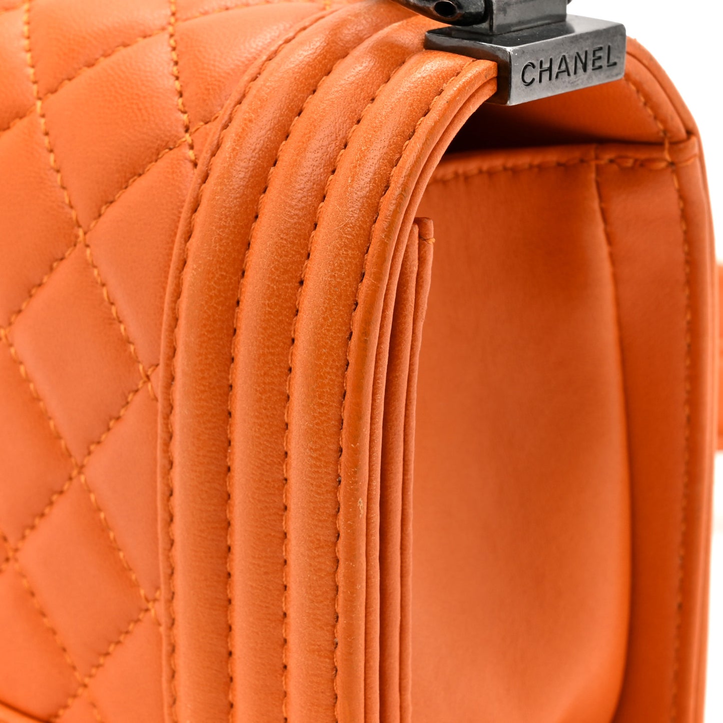 Lambskin Quilted Small Boy Flap Orange