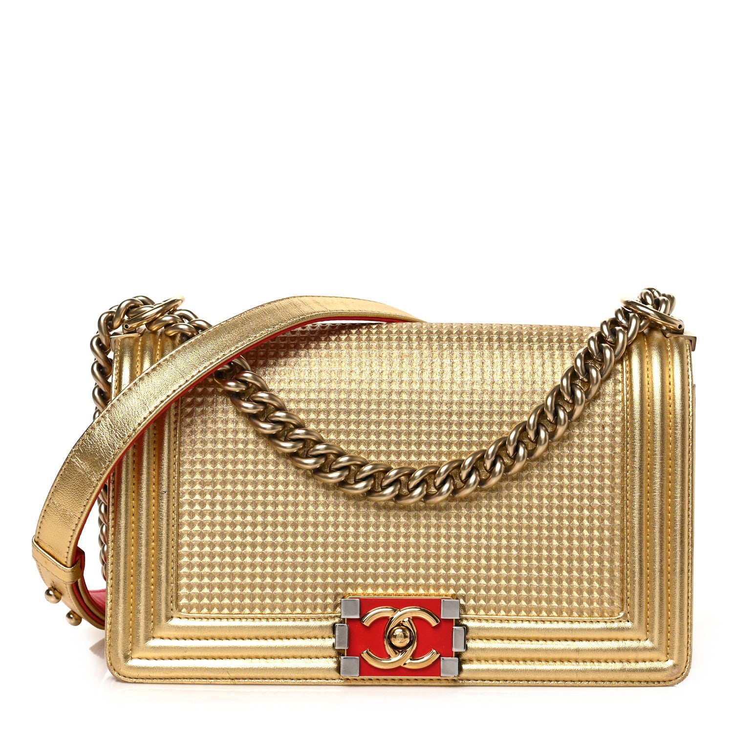 Chanel Metallic Lambskin Embossed Medium Cube Boy Flap Gold 1 of 19