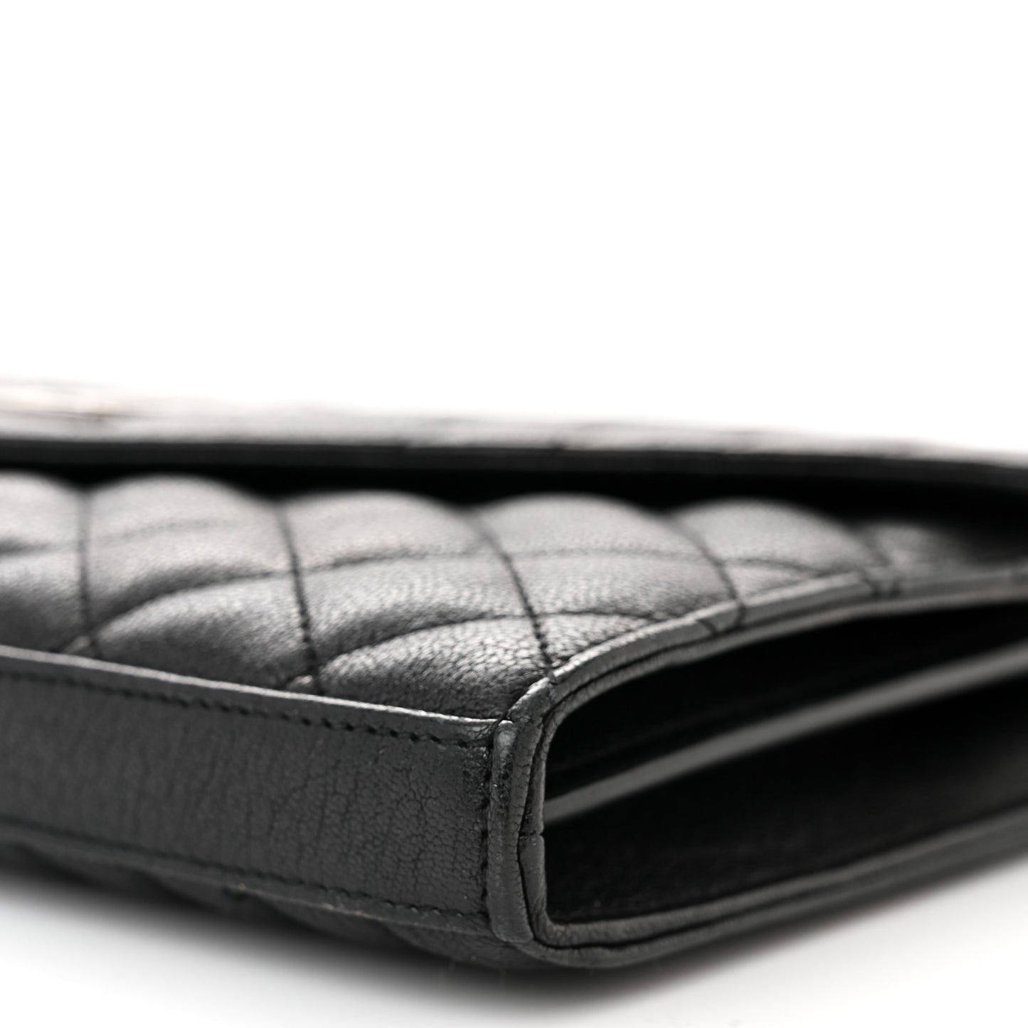 Sheepskin Tri-Quilt Monogram Envelope Chain Wallet Black