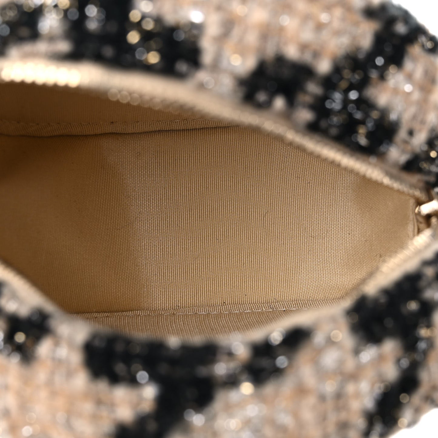 Tweed Shearling Round Clutch With Chain and Coin Purse Beige Black