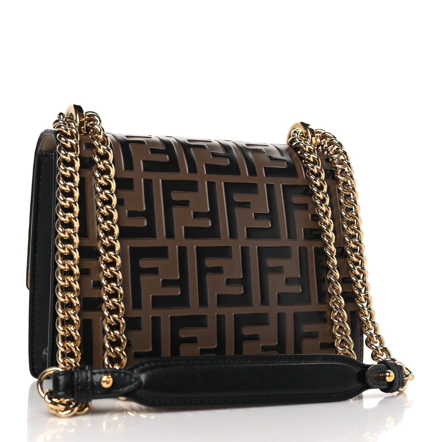 Fendi Vitello Liberty Bi-Color FF 1974 Embossed Small Kan U Shoulder Bag Maya Black 3 of 9