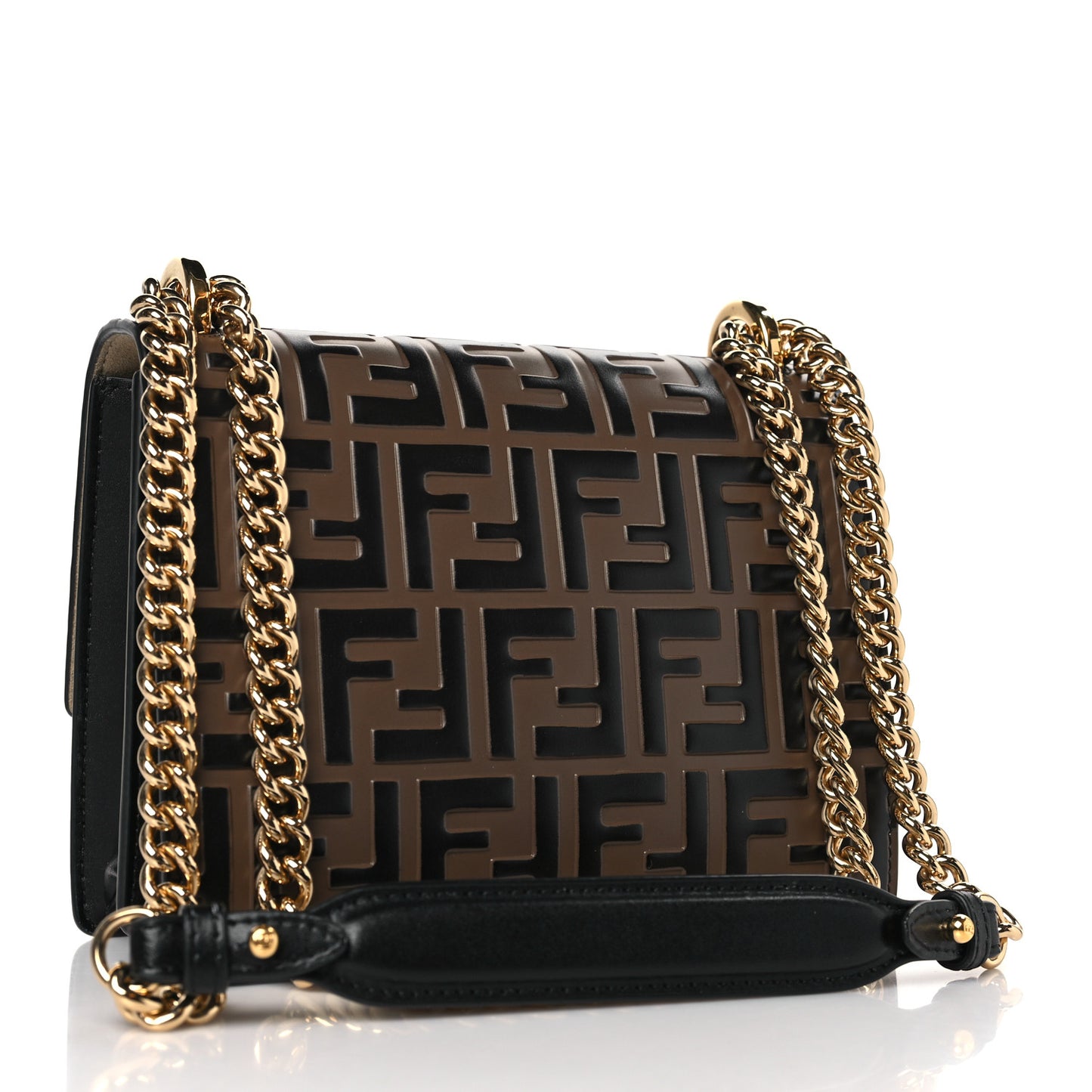 Vitello Liberty Bi-Color FF 1974 Embossed Small Kan U Shoulder Bag Maya Black