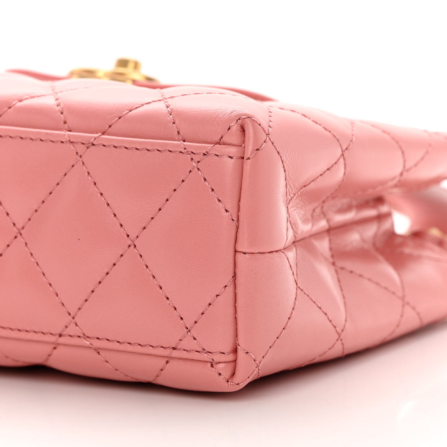 Shiny Aged Calfskin Quilted Nano Kelly Shopper Coral Pink