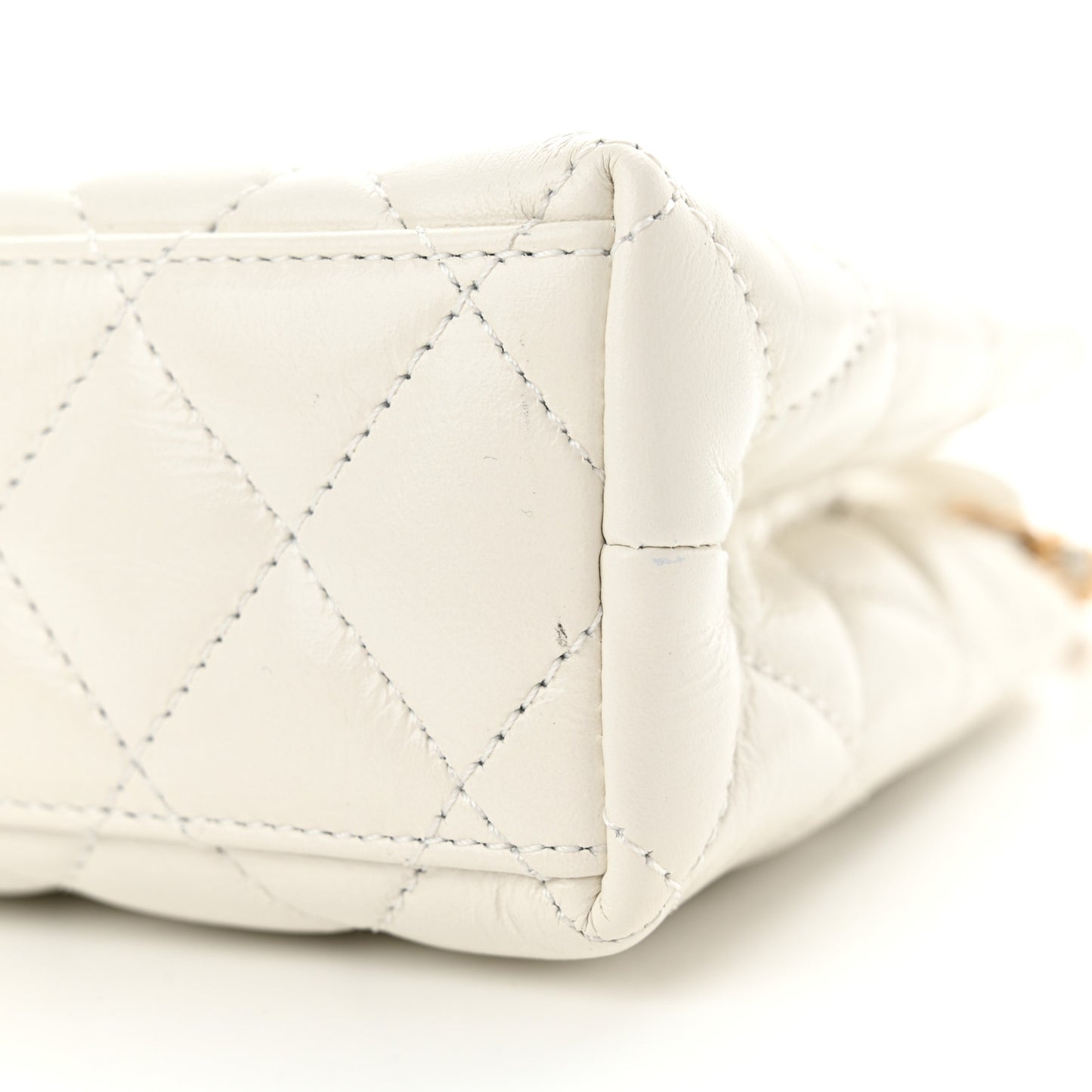 Shiny Aged Calfskin Quilted Nano Kelly Shopper White