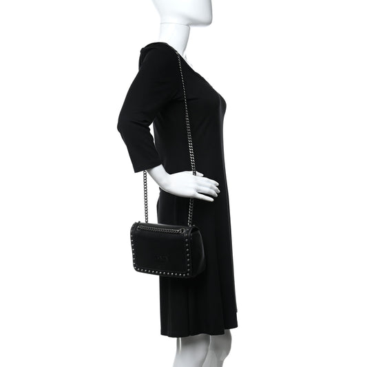 Glace Calfskin Studded Crossbody Black