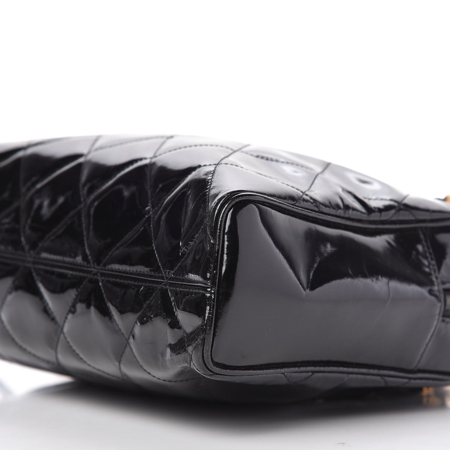 Patent Quilted Shoulder Bag Black