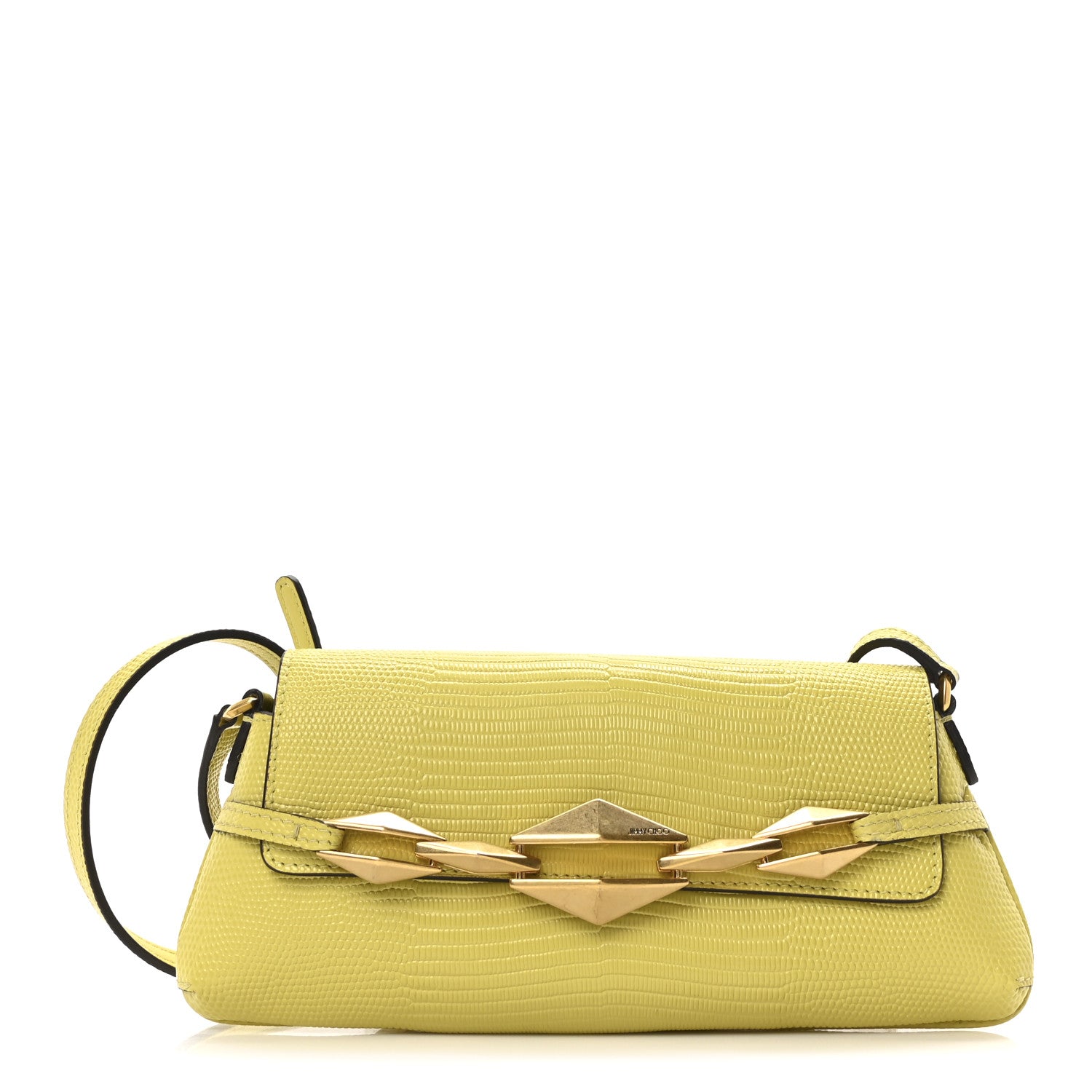 Jimmy Choo Lizard Embossed Diamond Shoulder Bag Yellow 1747877