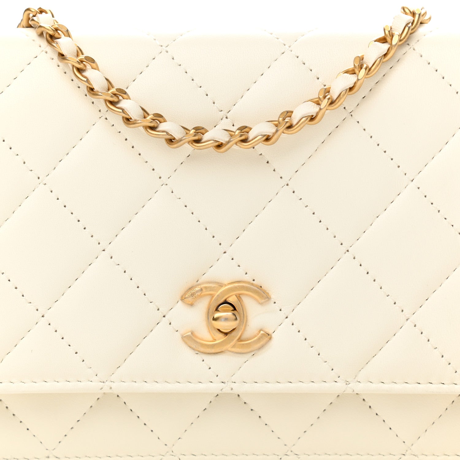 Chanel Lambskin Quilted CC Pearl Crush Wallet on Chain WOC White 8 of 11