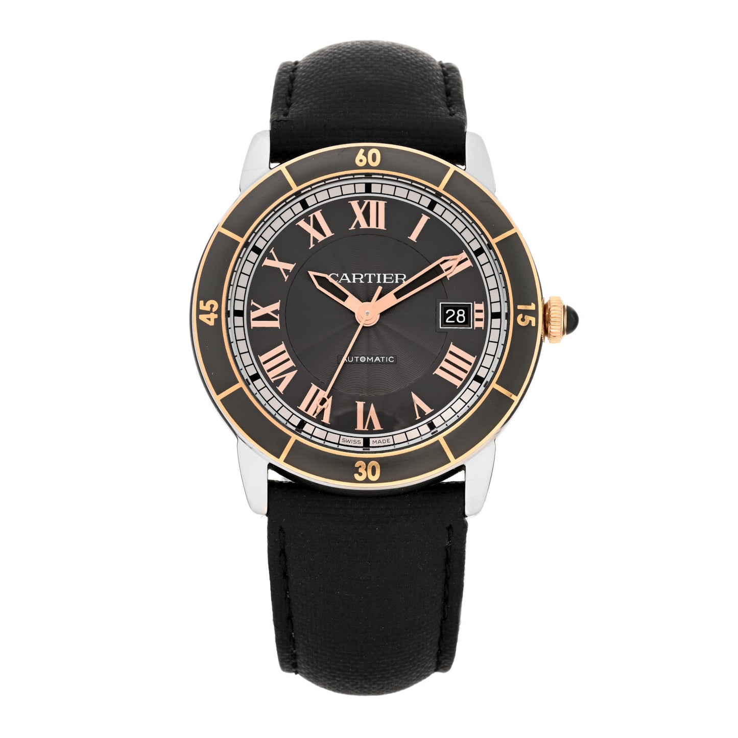 Stainless Steel 18K Pink Gold Calfskin 42mm Ronde Croisiere De Cartier Automatic Watch Grey