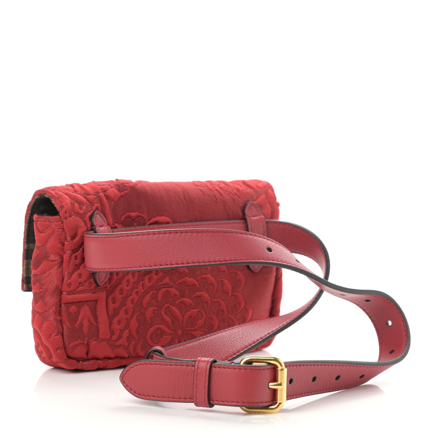 Fabric Floral Embroidered Hip Belt Baguette Bag Rosso