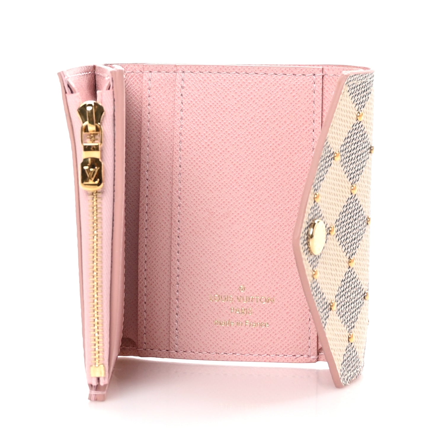 Damier Azur Studded Zoe Wallet Rose Ballerine